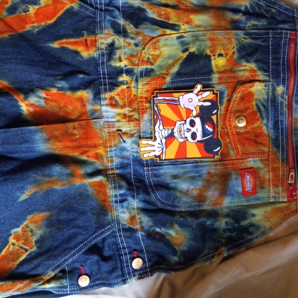 Tie dye Overalls 34×32, Grateful Dead patch Overalls, blue × orange Overalls - Picture 2 of 12